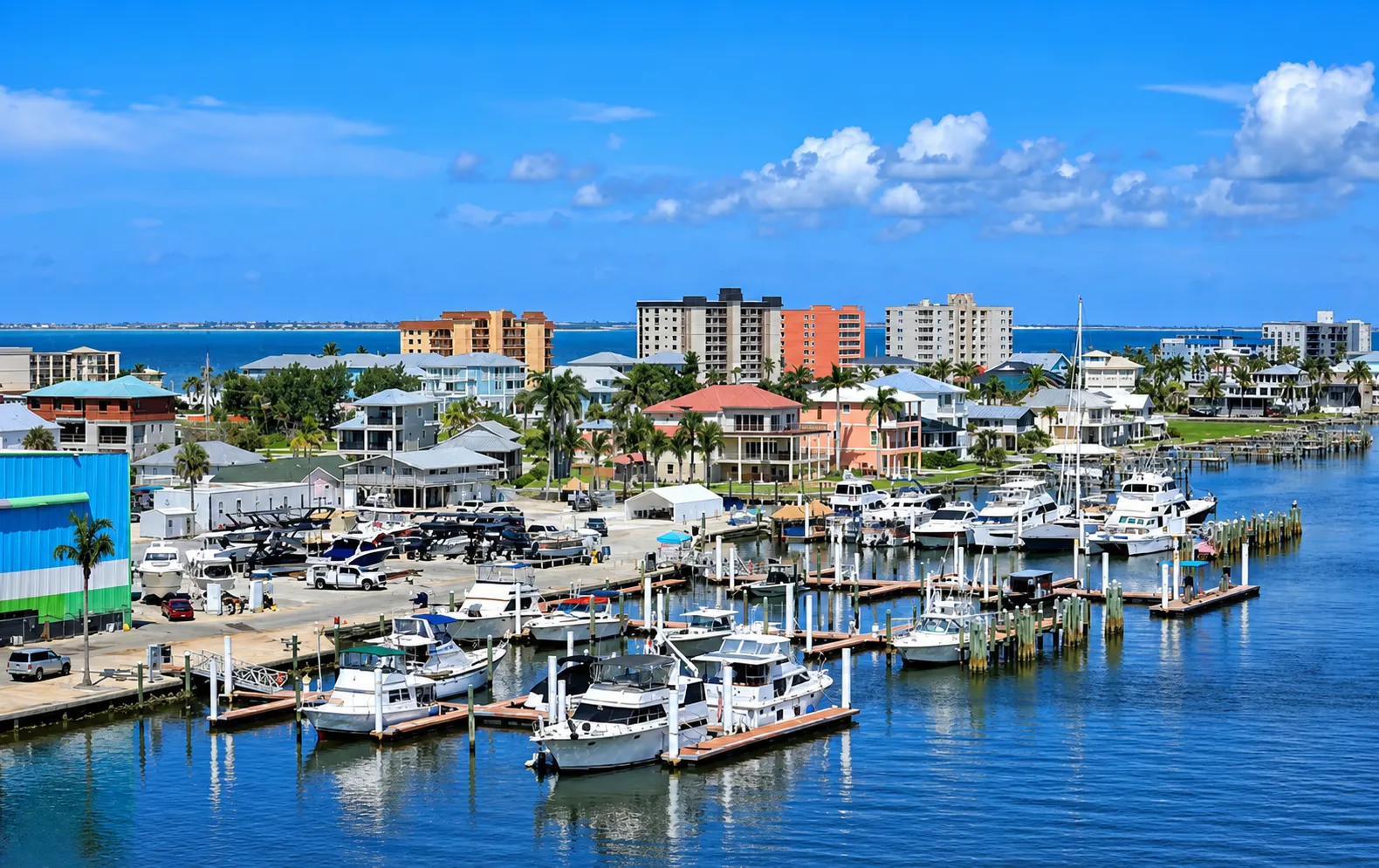 Marina with boats and the Fort Myers skyline